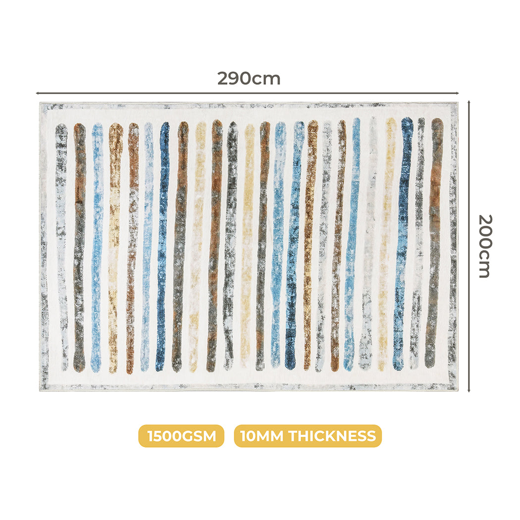 Marlow Floor Rug Short Pile Washable Carpet Soft Plush Non Slip Stripe 200x290-2006732847481753602