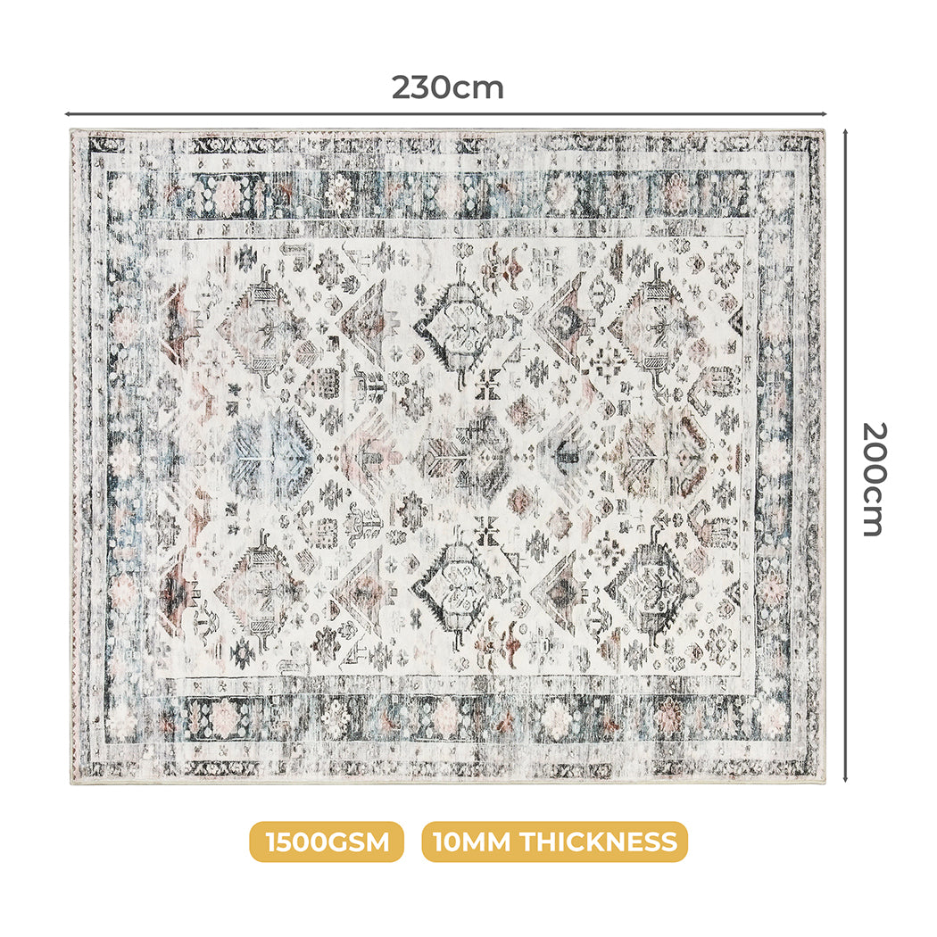 Marlow Floor Rug Vintage Short Pile Washable Carpet Soft Plush Non Slip 200x230-2018816829916581890