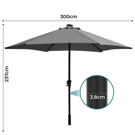 Centra 3M Outdoor Patio Umbrella Solar LED Light Grey-1950770002617569282
