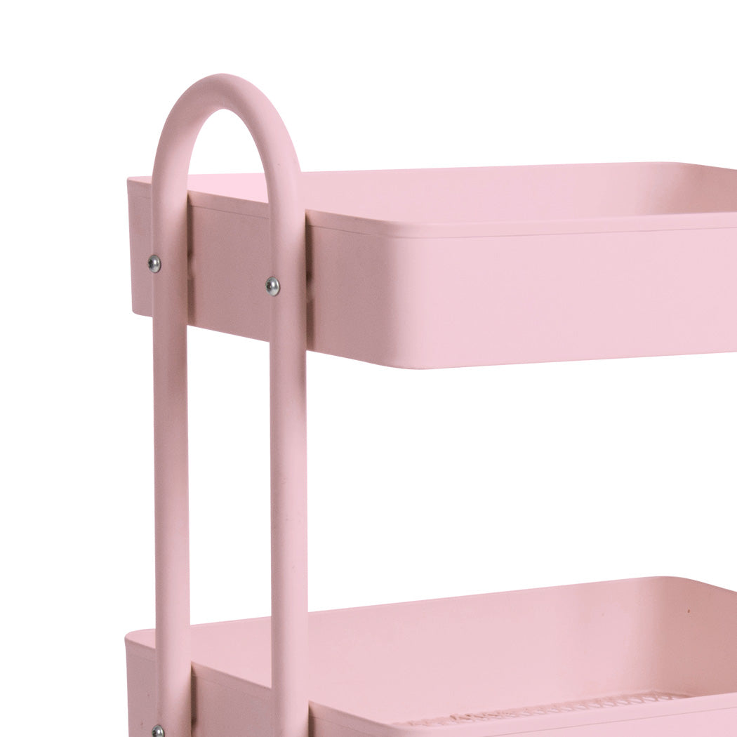 Levede 3 Tiers Kitchen Trolley Cart Pink-2018816727663644675