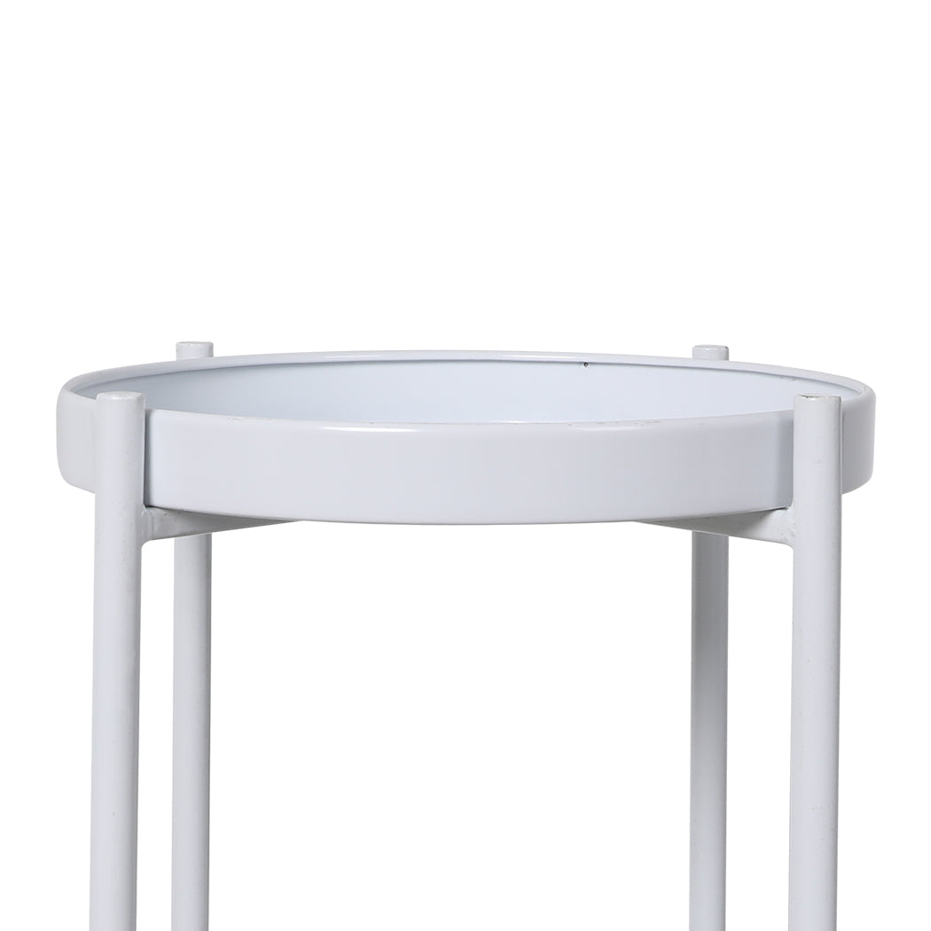 Levede 2 Tiers Plant Stand Metal Flower White Medium-2006732931460108291