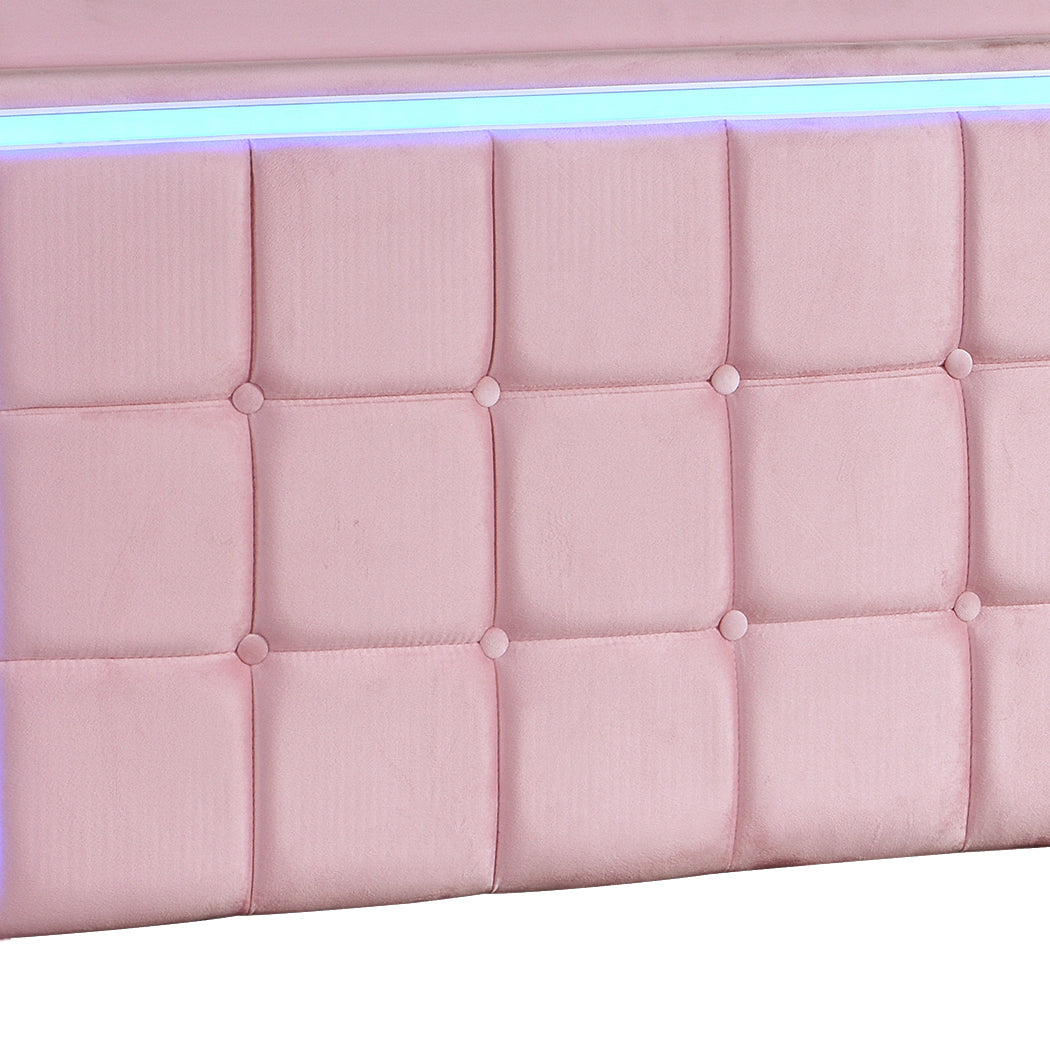 Levede King Floating Bed Frame LED Headboard USB Pink-2006732795224920068