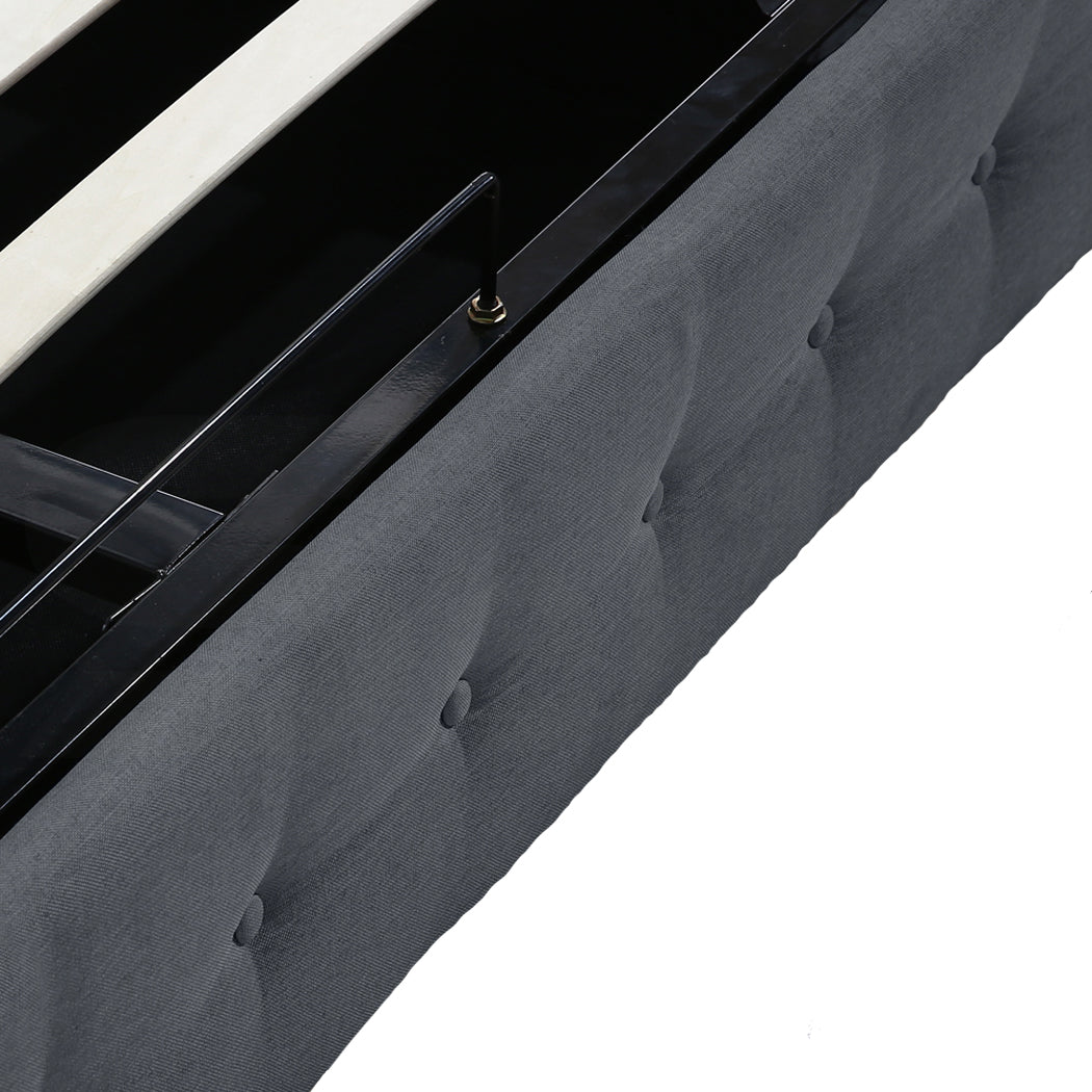Levede Gas Lift Bed Frame Fabric Base Double Dark Grey-2006733222381228036