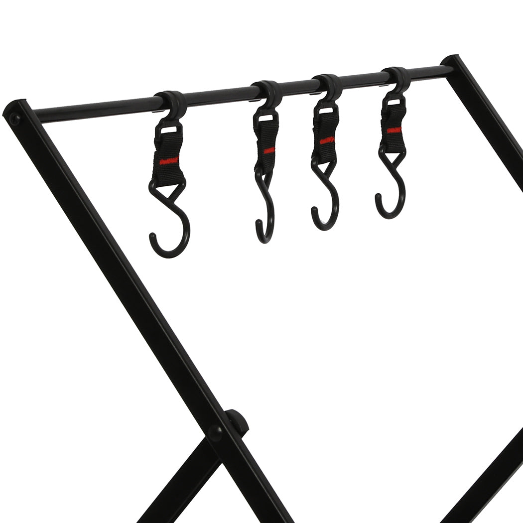 Levede Foldable Camping Storage Shelves 2 Layer with Hooks Black-2018816784416772100