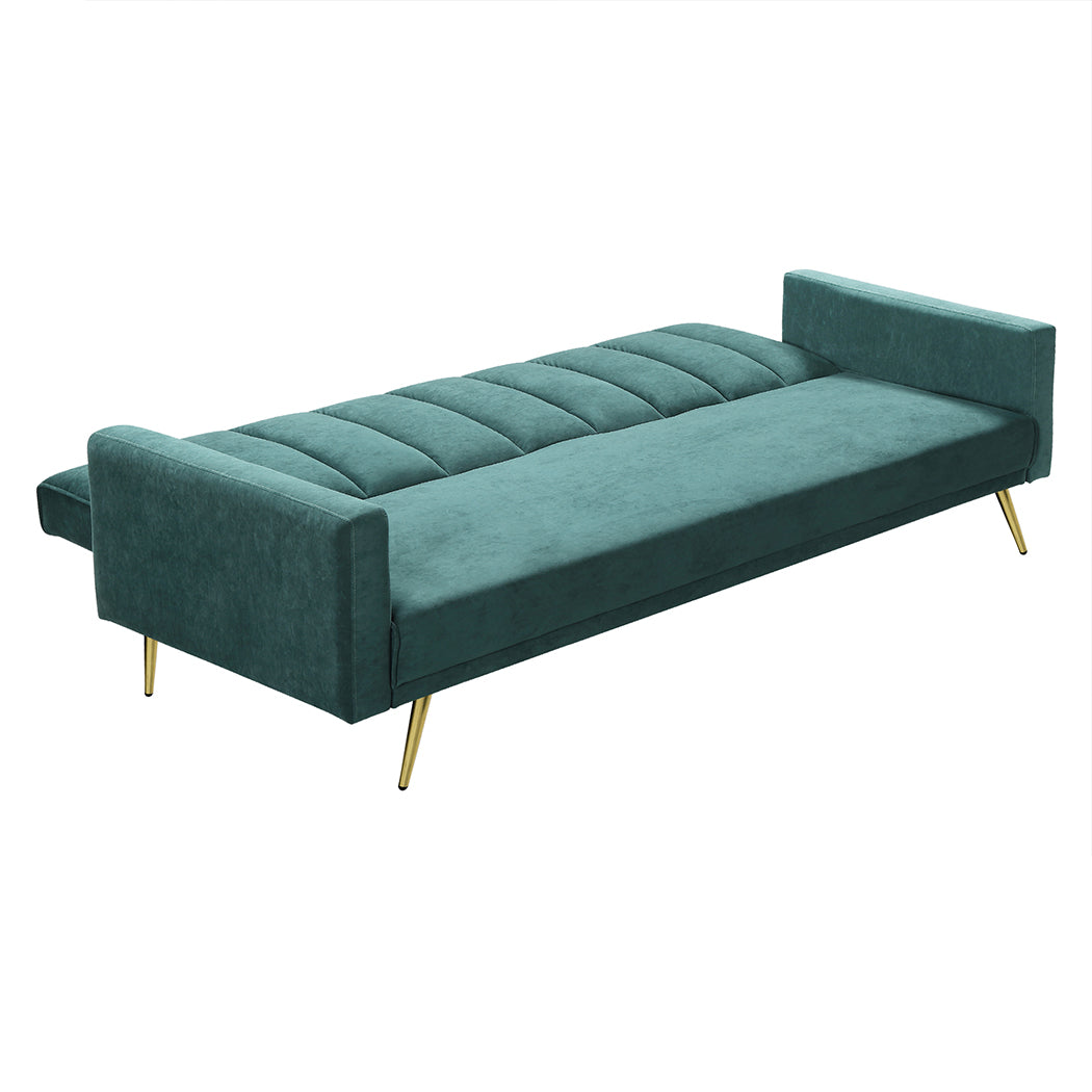 Levede Sofa Bed Convertible Velvet Lounge Recliner Couch Sleeper 3 Seater Green-1954802342541004805