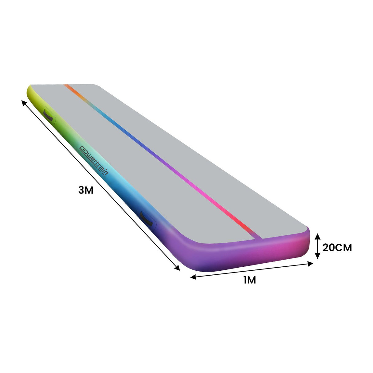 Powertrain 3m x 1m Air Track Inflatable Gymnastics Mat - Rainbow