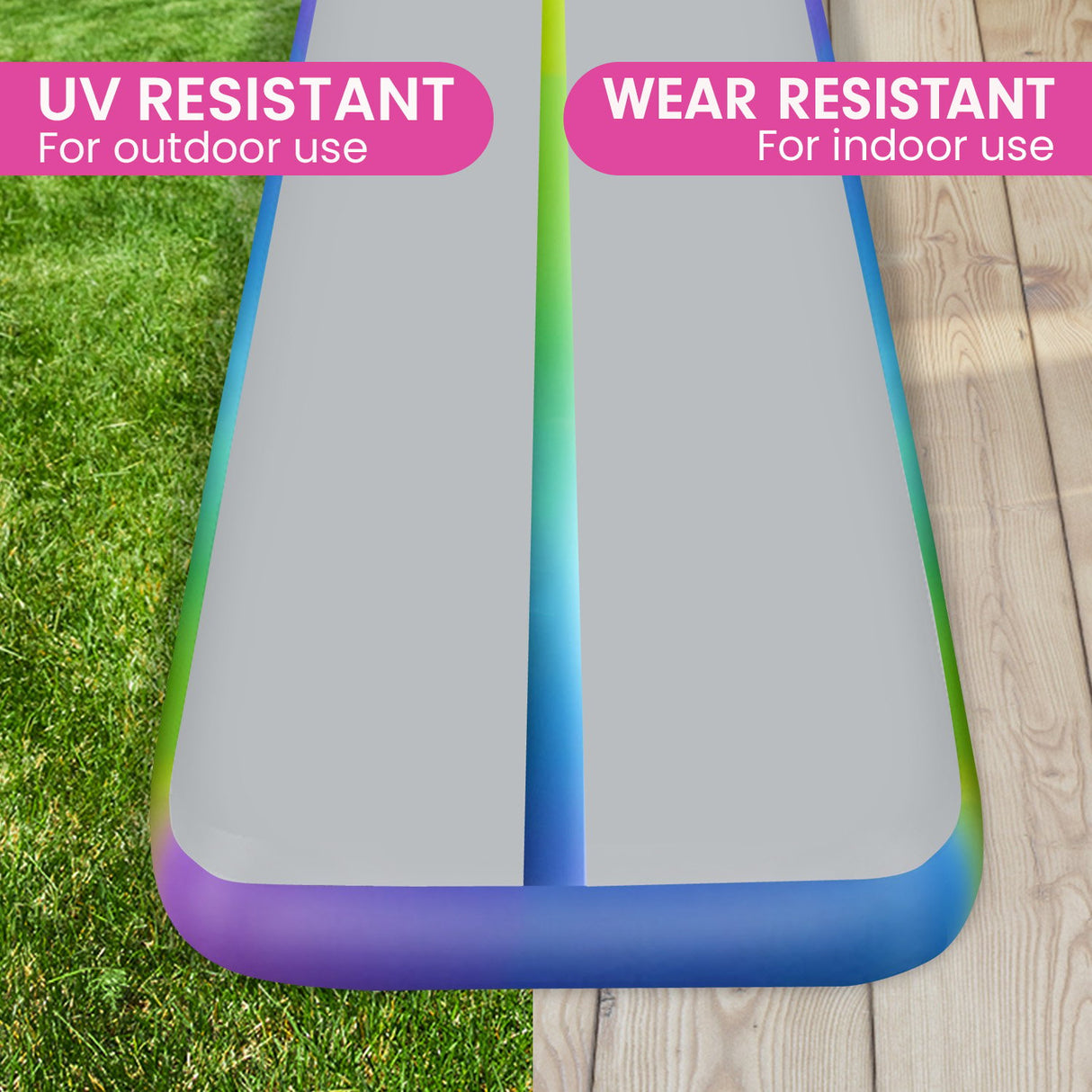Powertrain 3m x 1m Air Track Inflatable Gymnastics Mat - Rainbow