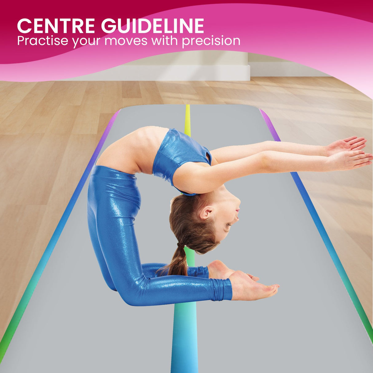 Powertrain 3m x 1m Air Track Inflatable Gymnastics Mat - Rainbow
