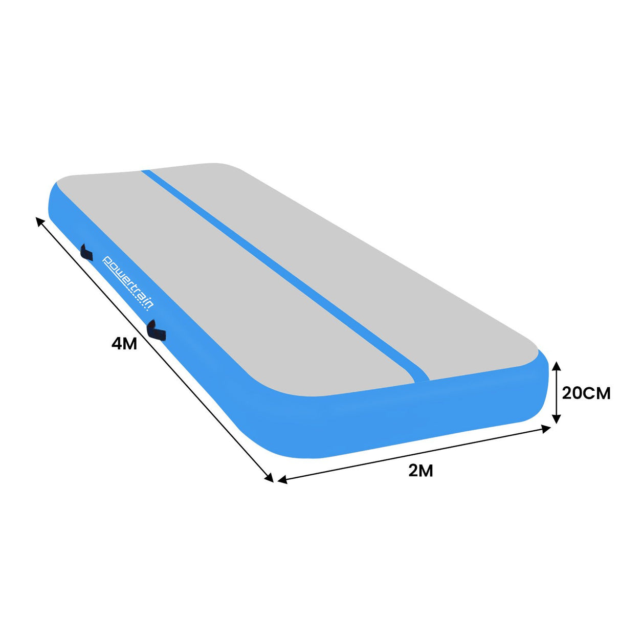 Powertrain 4m x 2m x 20cm Air Track Gymnastics Mat Tumbling Exercise - Grey Blue