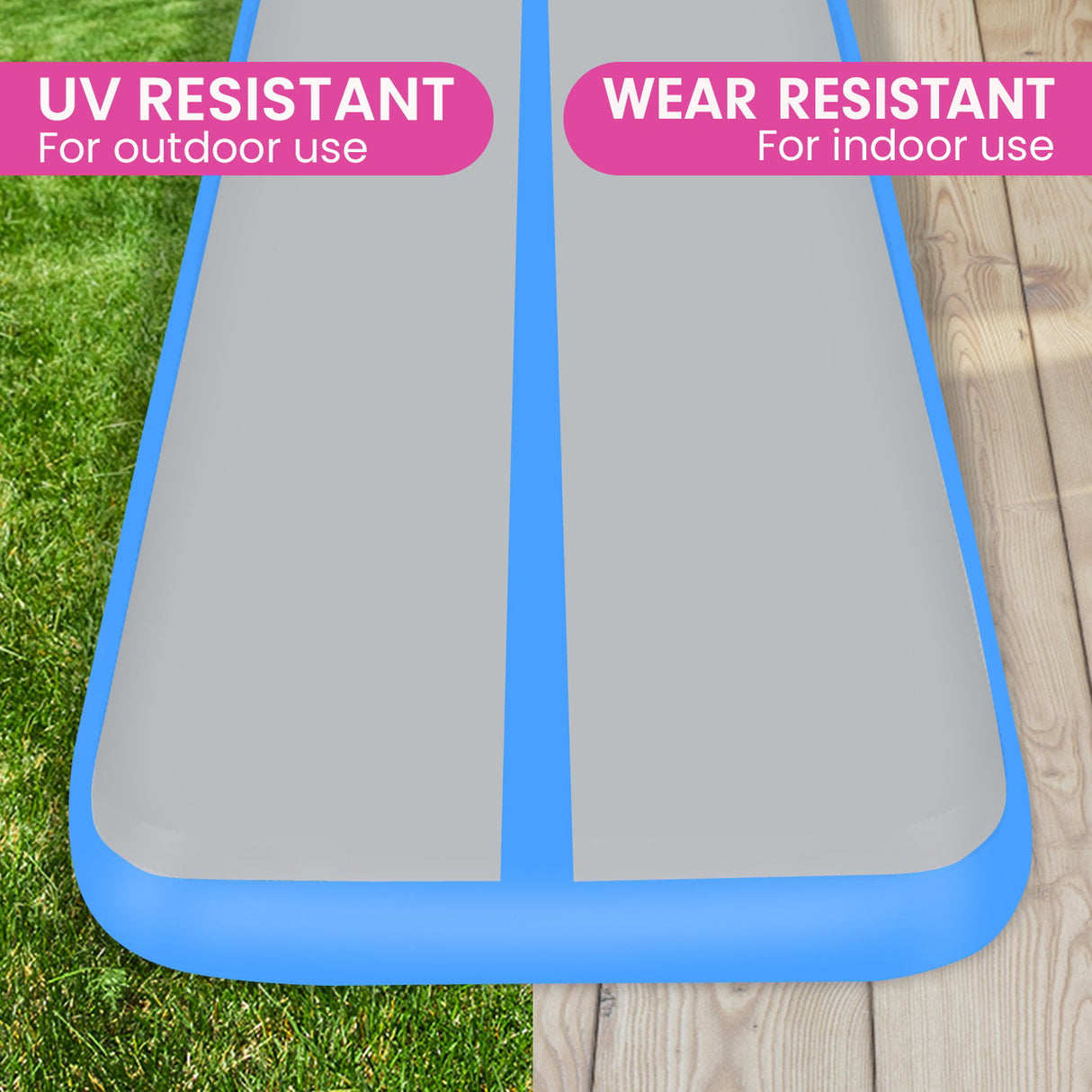 Powertrain 4m x 2m x 20cm Air Track Gymnastics Mat Tumbling Exercise - Grey Blue