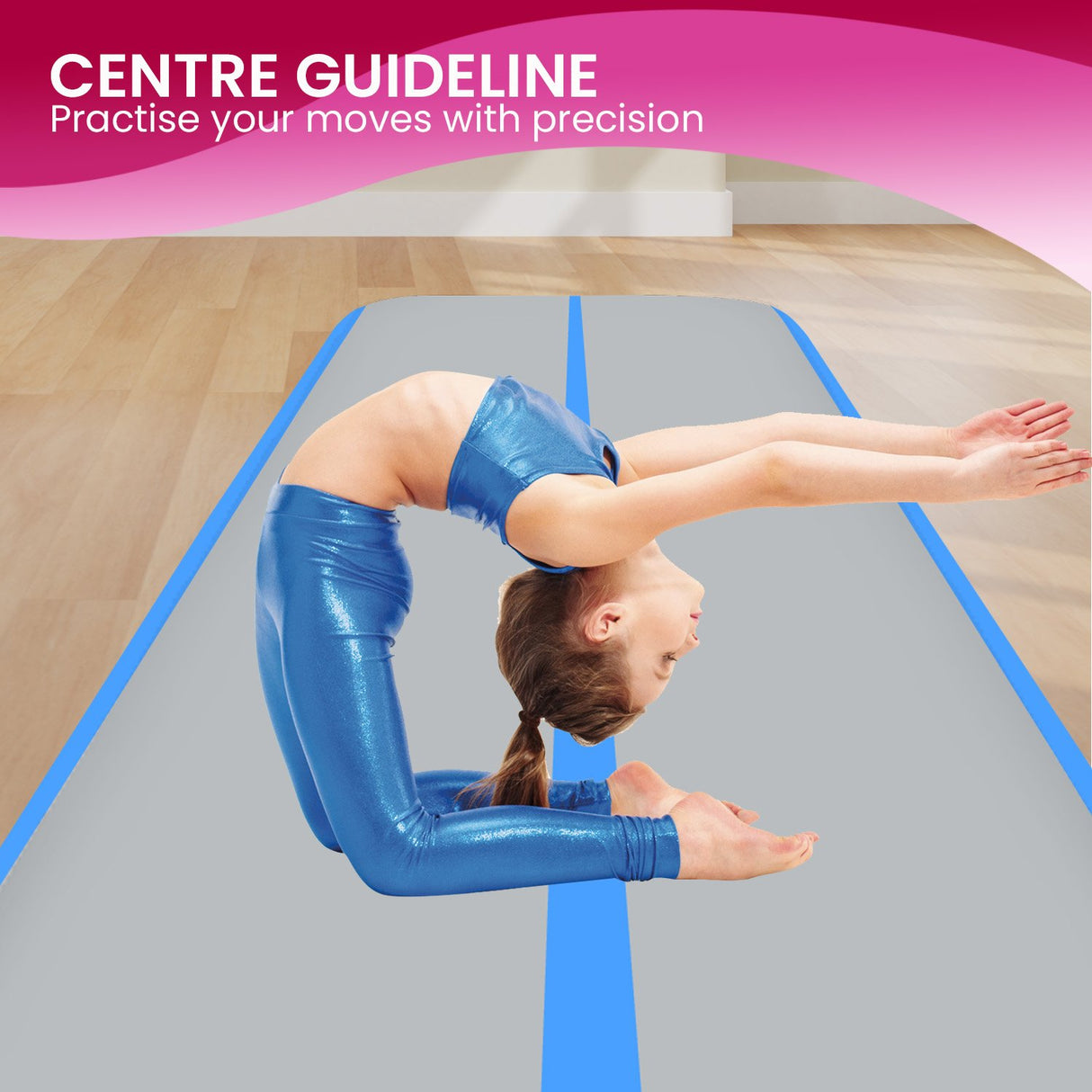 Powertrain 4m x 2m x 20cm Air Track Gymnastics Mat Tumbling Exercise - Grey Blue