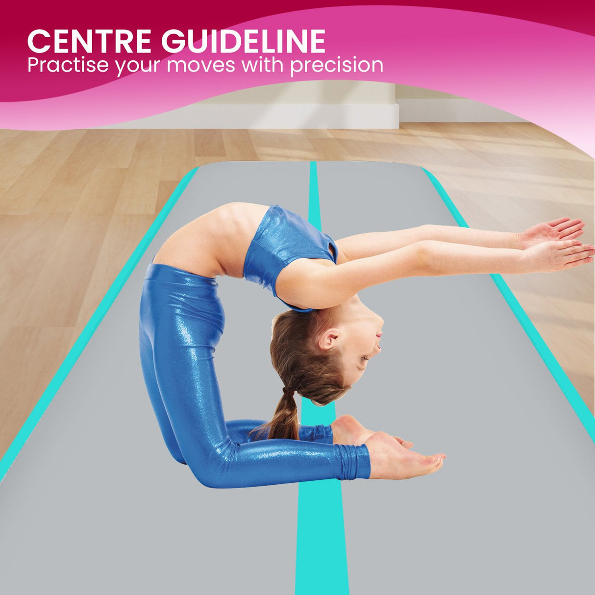 Powertrain 4m x 2m x 20cm Air Track Gymnastics Mat Tumbling Exercise - Grey Green