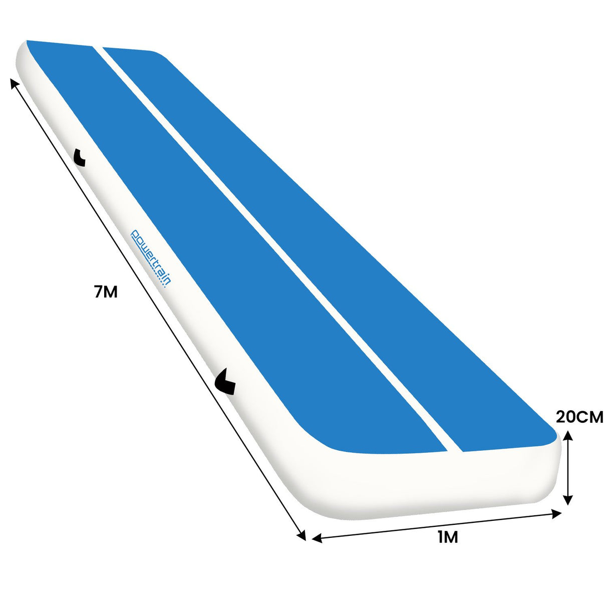 Powertrain 7m x 1m x 20cm Air Track Inflatable Tumbling Gymnastics Mat - Blue White