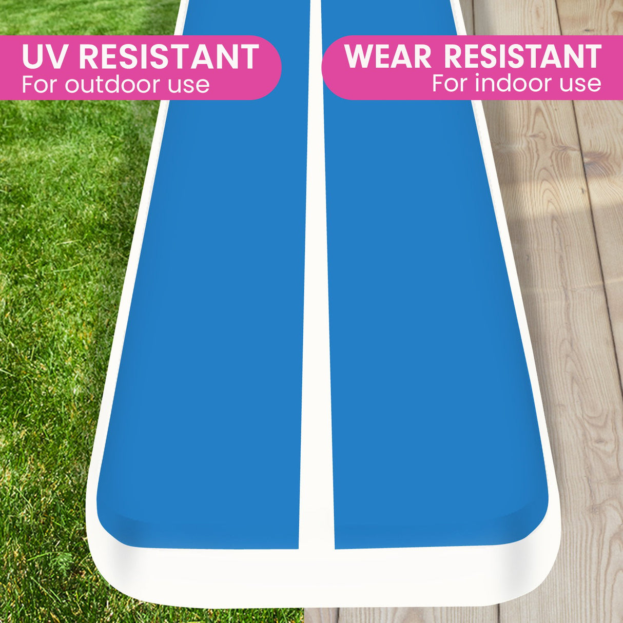 Powertrain 7m x 1m x 20cm Air Track Inflatable Tumbling Gymnastics Mat - Blue White