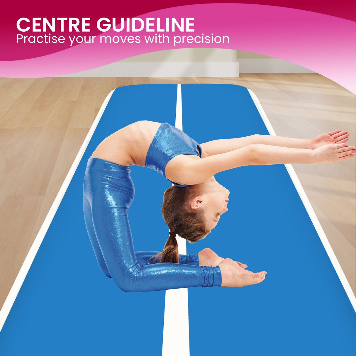 Powertrain 7m x 1m x 20cm Air Track Inflatable Tumbling Gymnastics Mat - Blue White