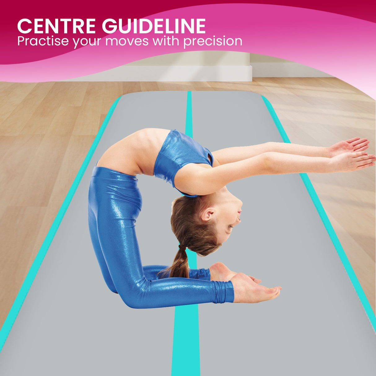 Powertrain 7m x 1m x 20cm Air Track Inflatable Gymnastics Mat Tumbling - Grey Green