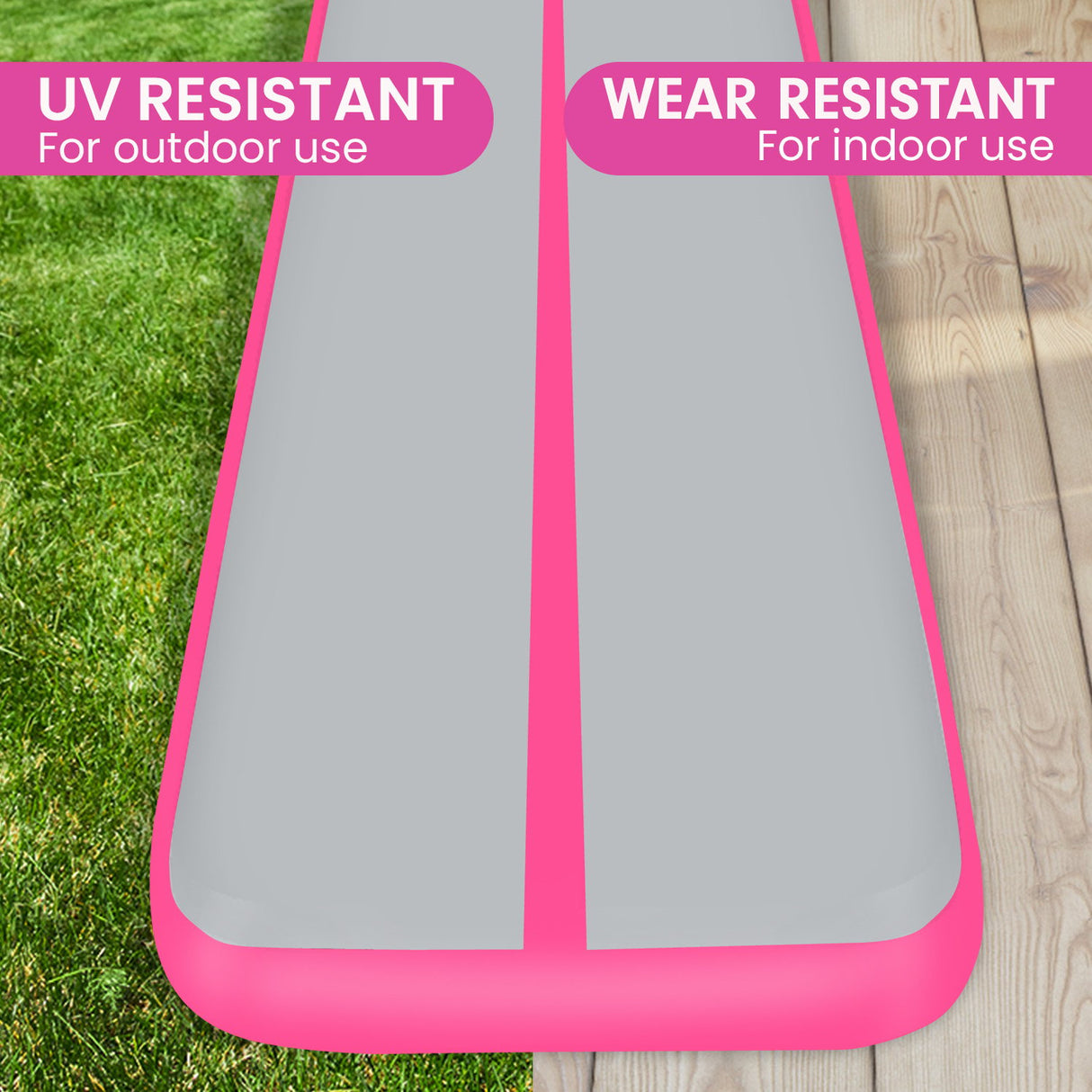 Powertrain 7m x 1m x 20cm Air Track Inflatable Gymnastics Mat Tumbling - Grey Pink