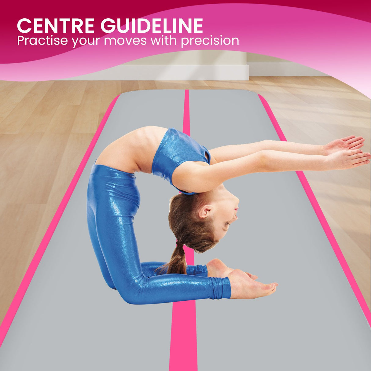 Powertrain 7m x 1m x 20cm Air Track Inflatable Gymnastics Mat Tumbling - Grey Pink