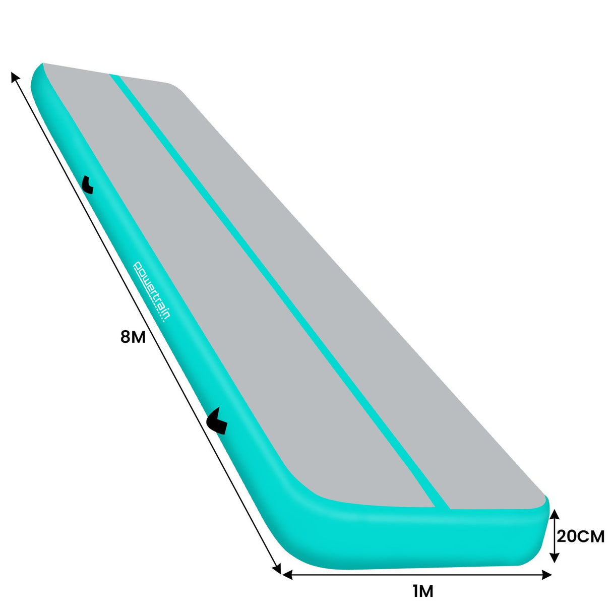 Powertrain 8m x 1m x 20cm Air Track Inflatable Gymnastics Mat Tumbling - Grey Green