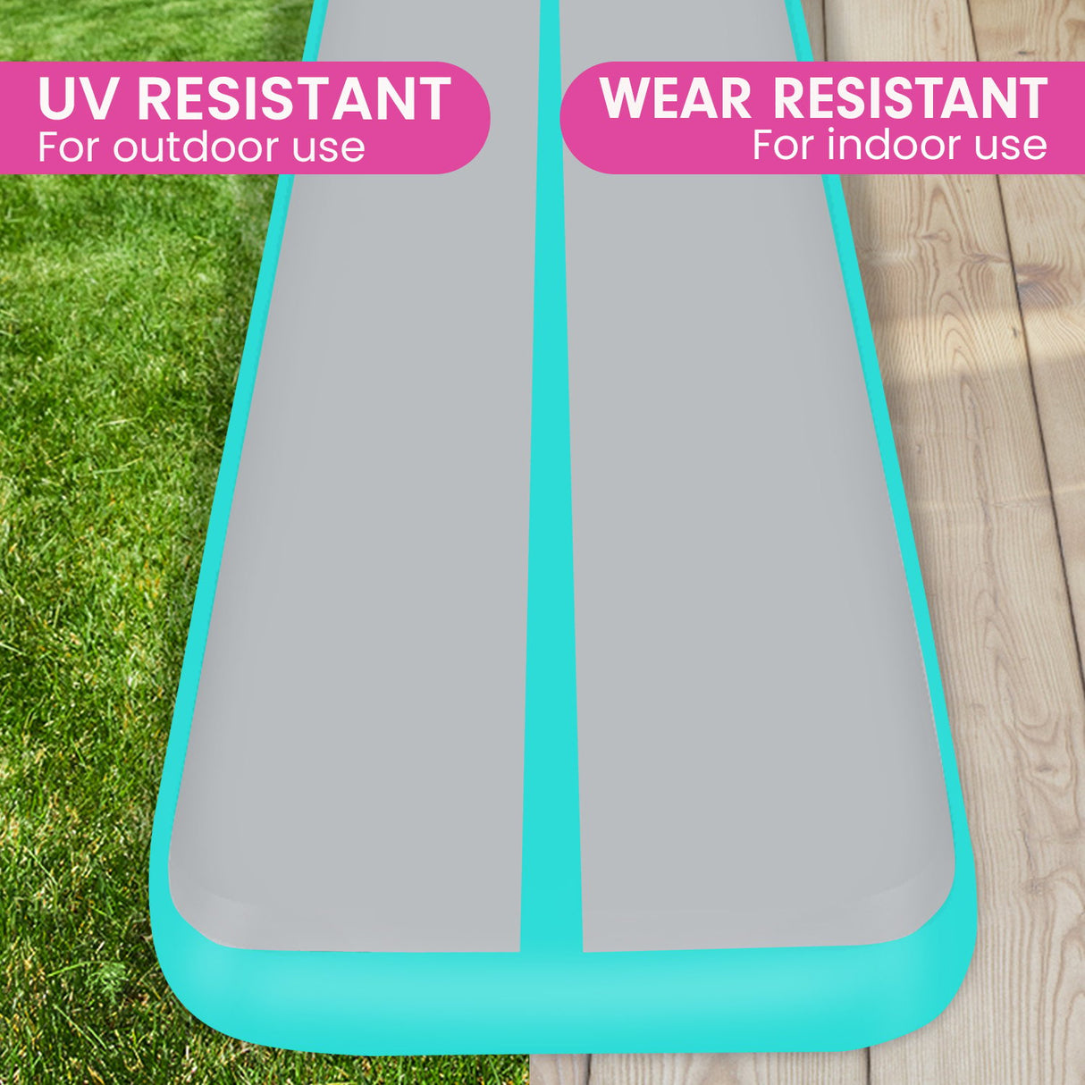 Powertrain 8m x 1m x 20cm Air Track Inflatable Gymnastics Mat Tumbling - Grey Green