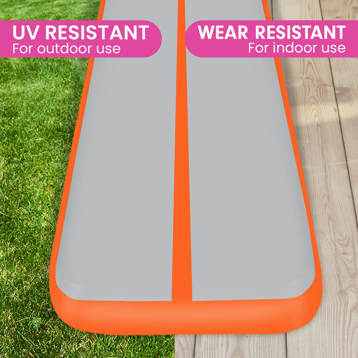 Powertrain 5m x 1m Air Track Inflatable Gymnastics Mat - Orange Grey