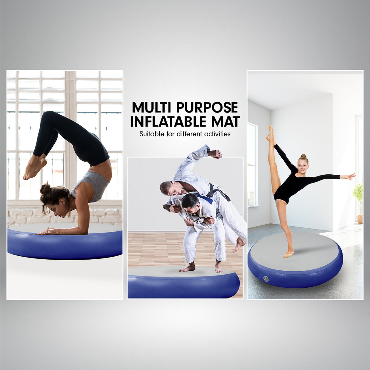 Powertrain 1m Air Track Spot Round Inflatable Tumbling Mat - Dark Blue