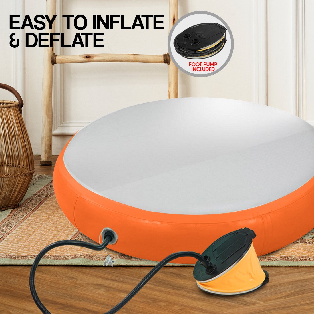 Powertrain 1m Air Track Spot Round Inflatable Tumbling Mat - Orange