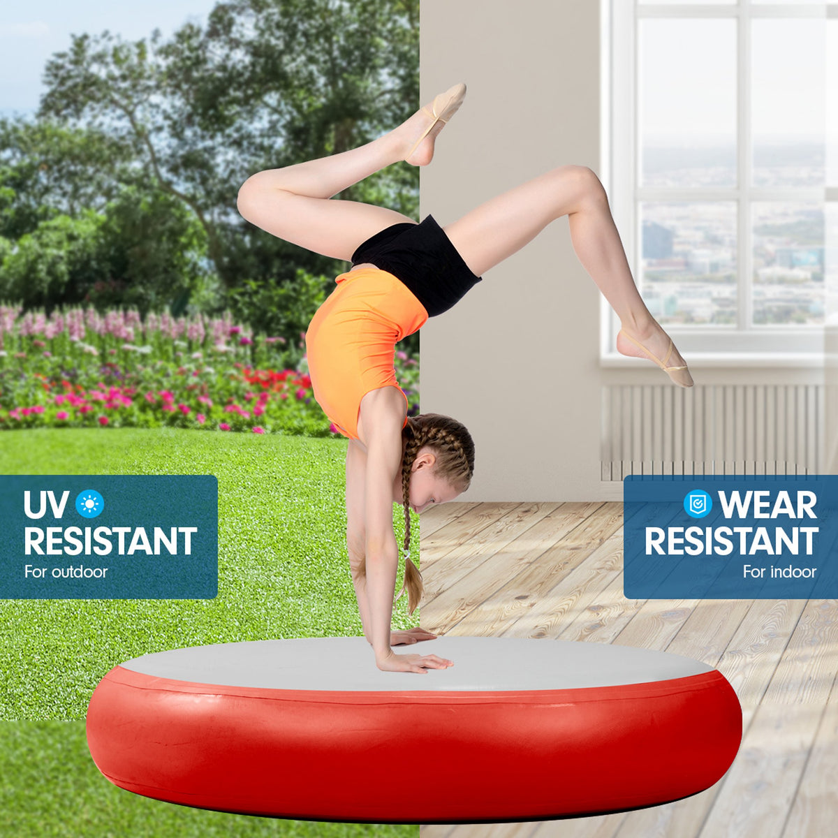 Powertrain 1m Air Track Spot Round Inflatable Tumbling Mat - Red