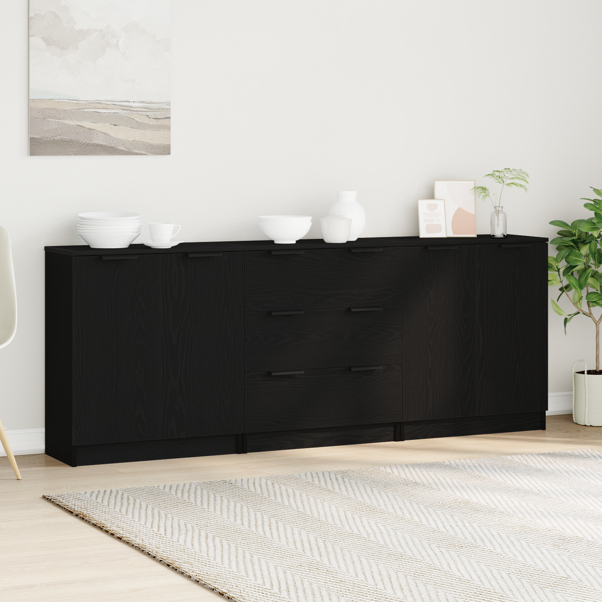 Sideboard 3 pcs Black Oak 180 x 30 x 70 cm Engineered Wood