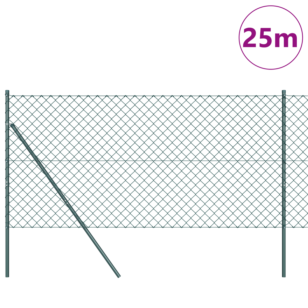 Chainlink Fence Ground Fix 1 x 25 m PVC-Coated Steel Green Mesh