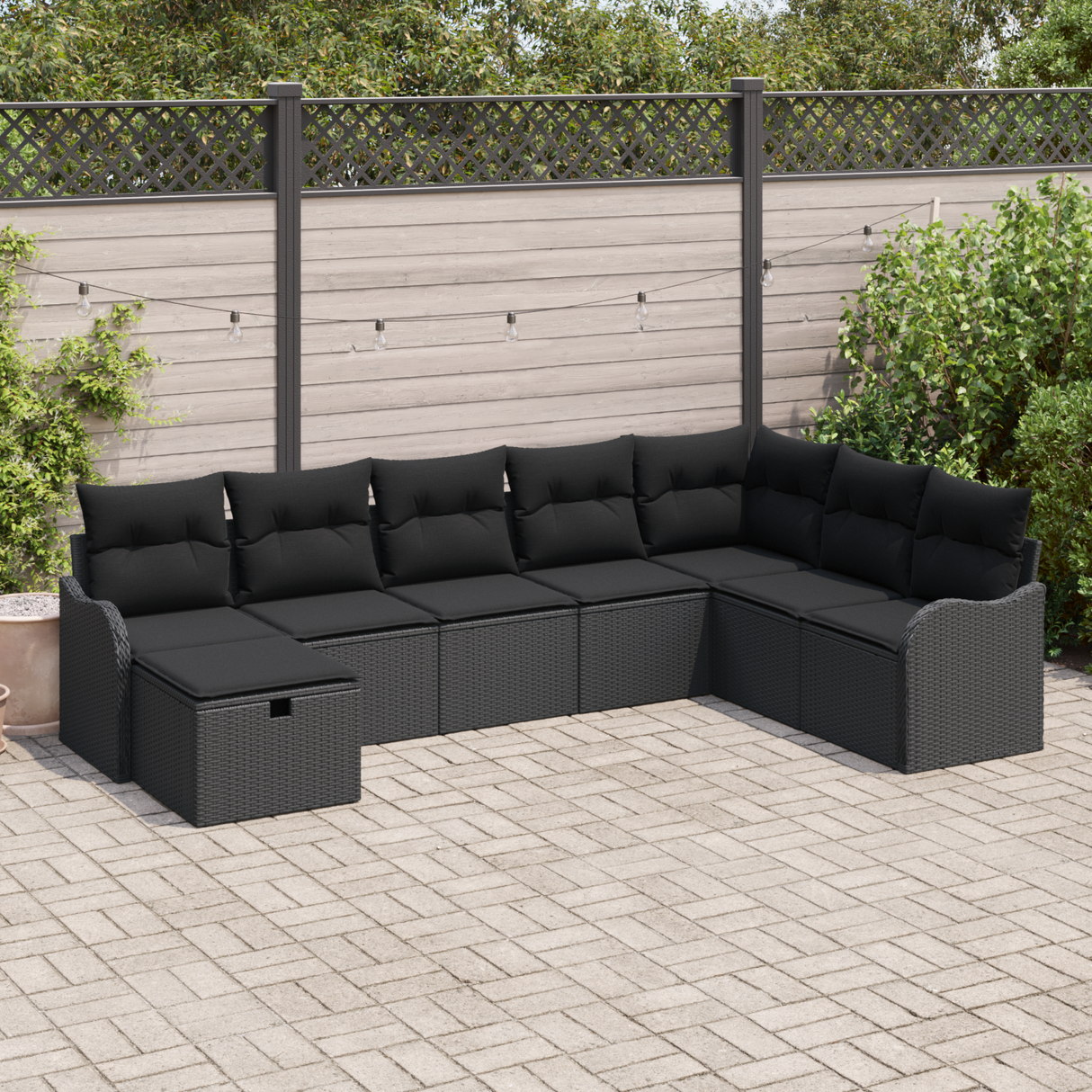 Sofa Set with Cushion with Storage Manual Black Poly Rattan