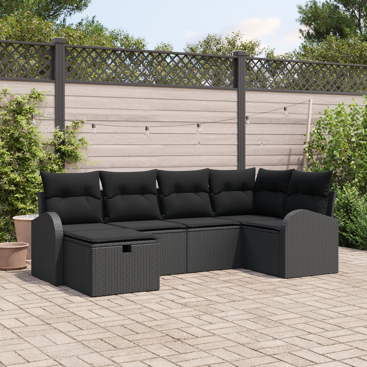 Sofa Set with Cushion with Storage Manual Black Poly Rattan