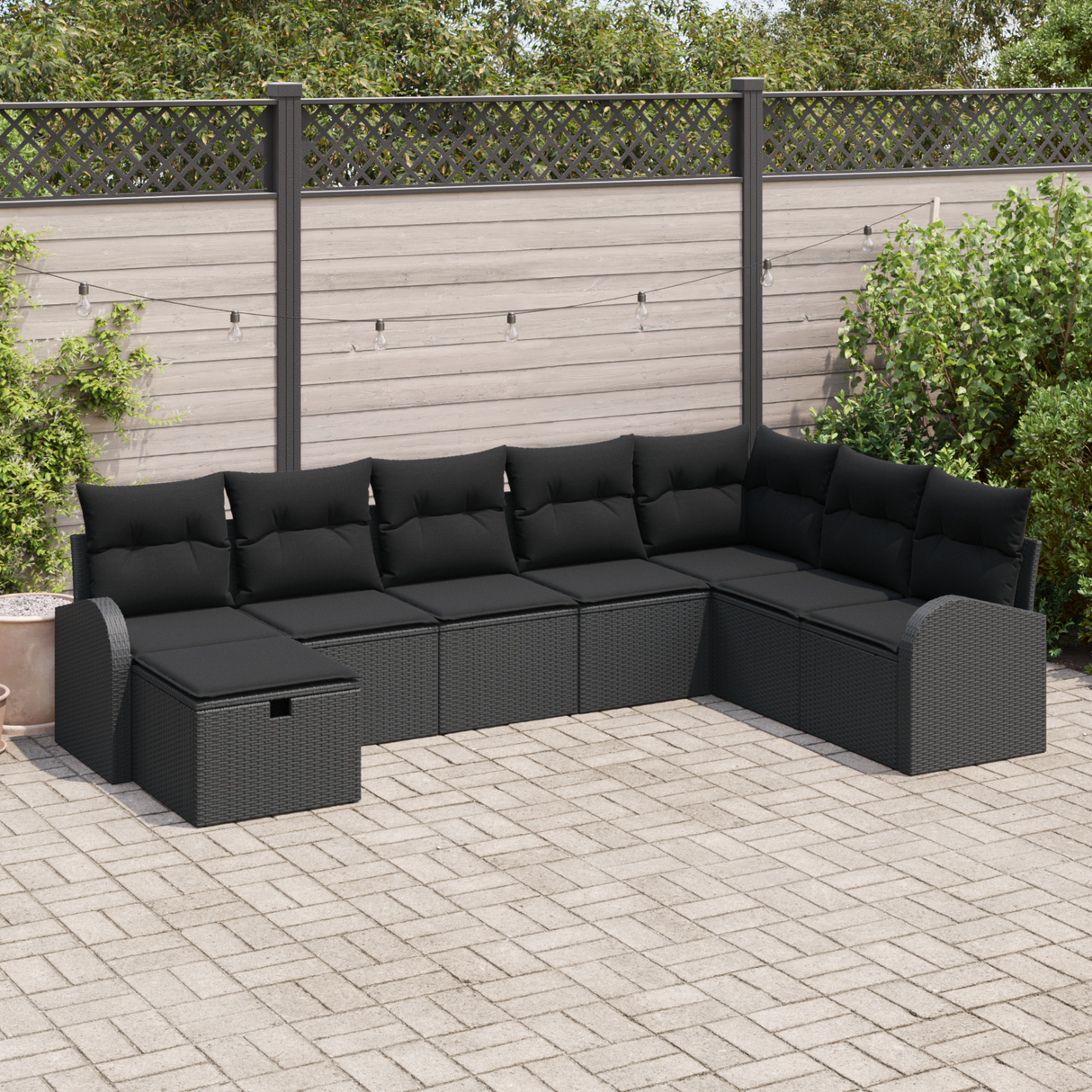 Sofa Set with Cushion with Storage Manual Black Poly Rattan