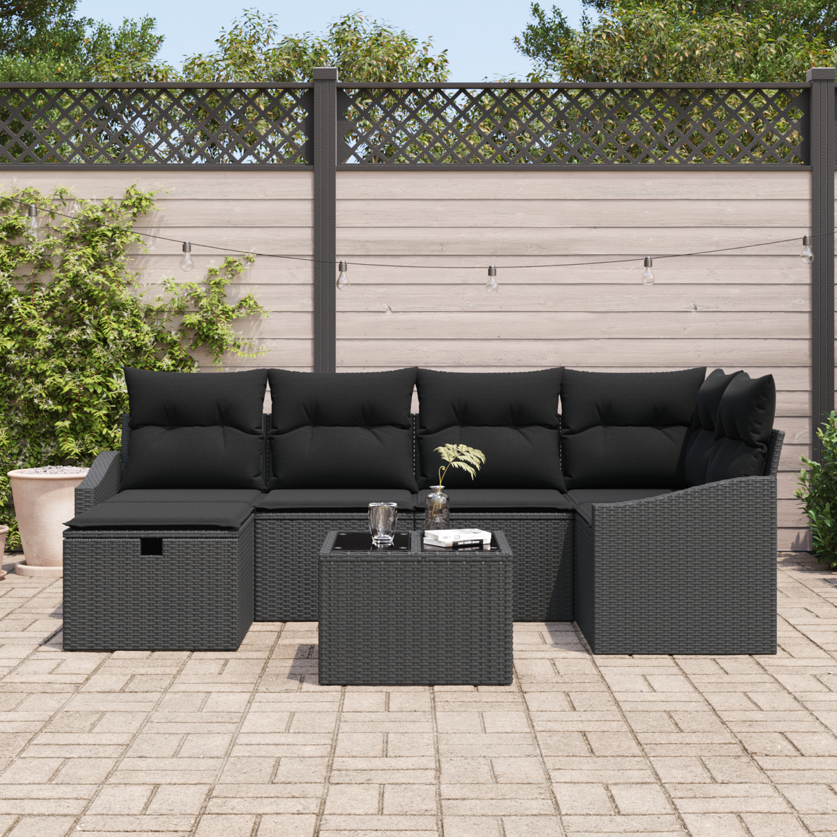Sofa Set with Cushion 7 pcs Poly Rattan