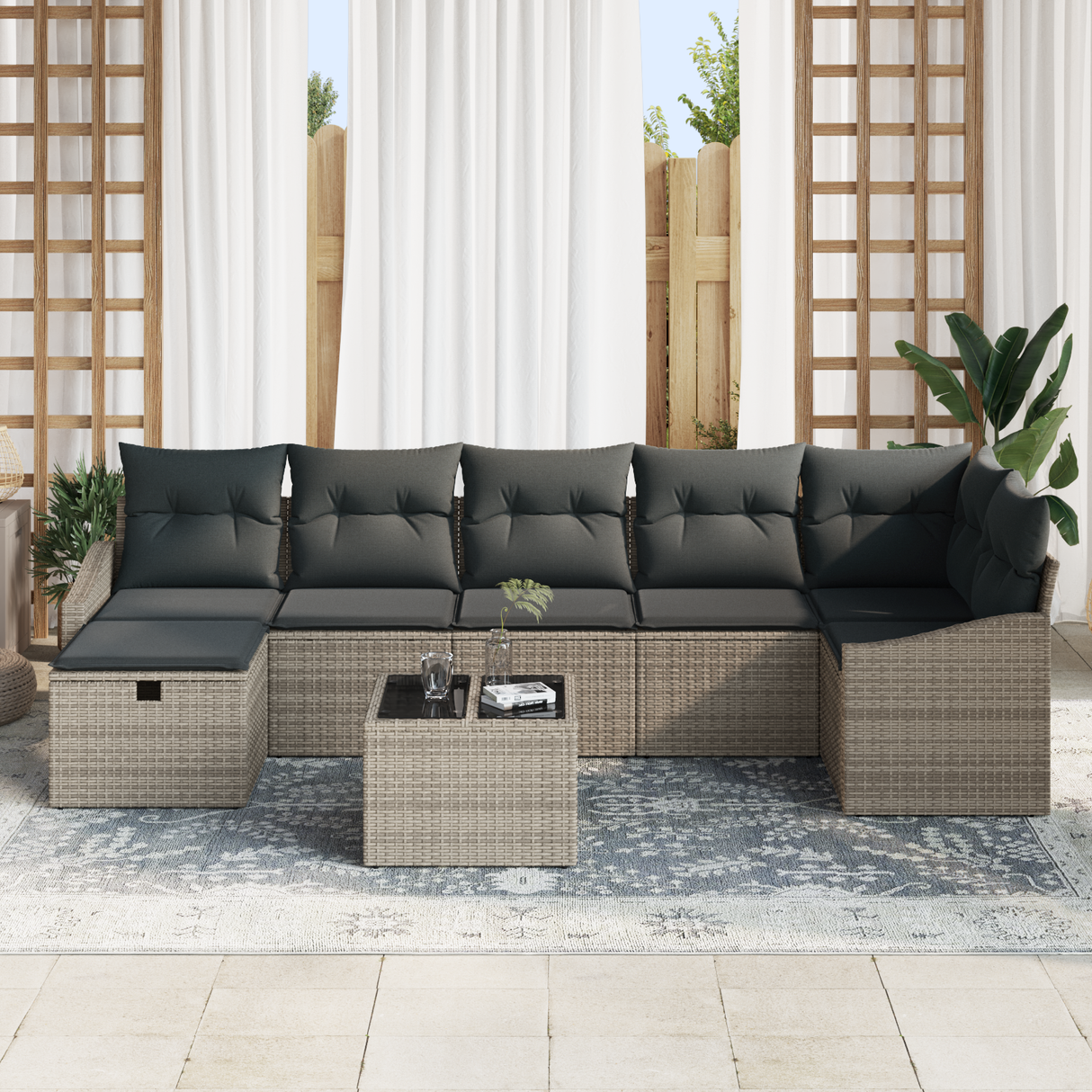 Sofa Set with Cushion 8 pcs Poly Rattan