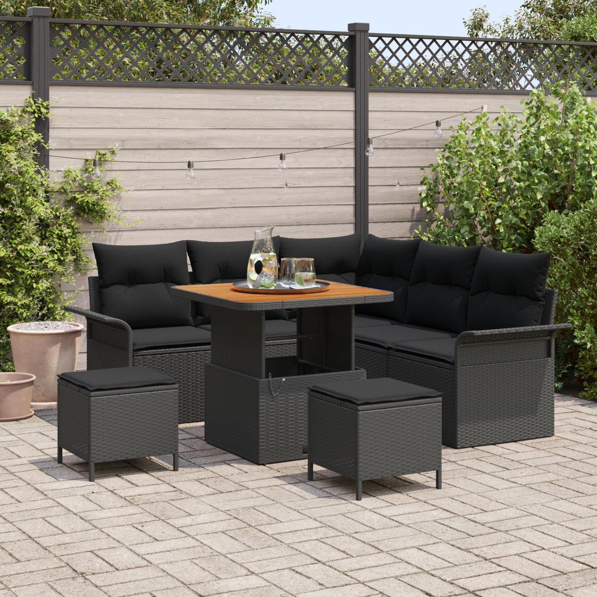Garden Sofa Set with Cushion with Storage 8 pcs Black
