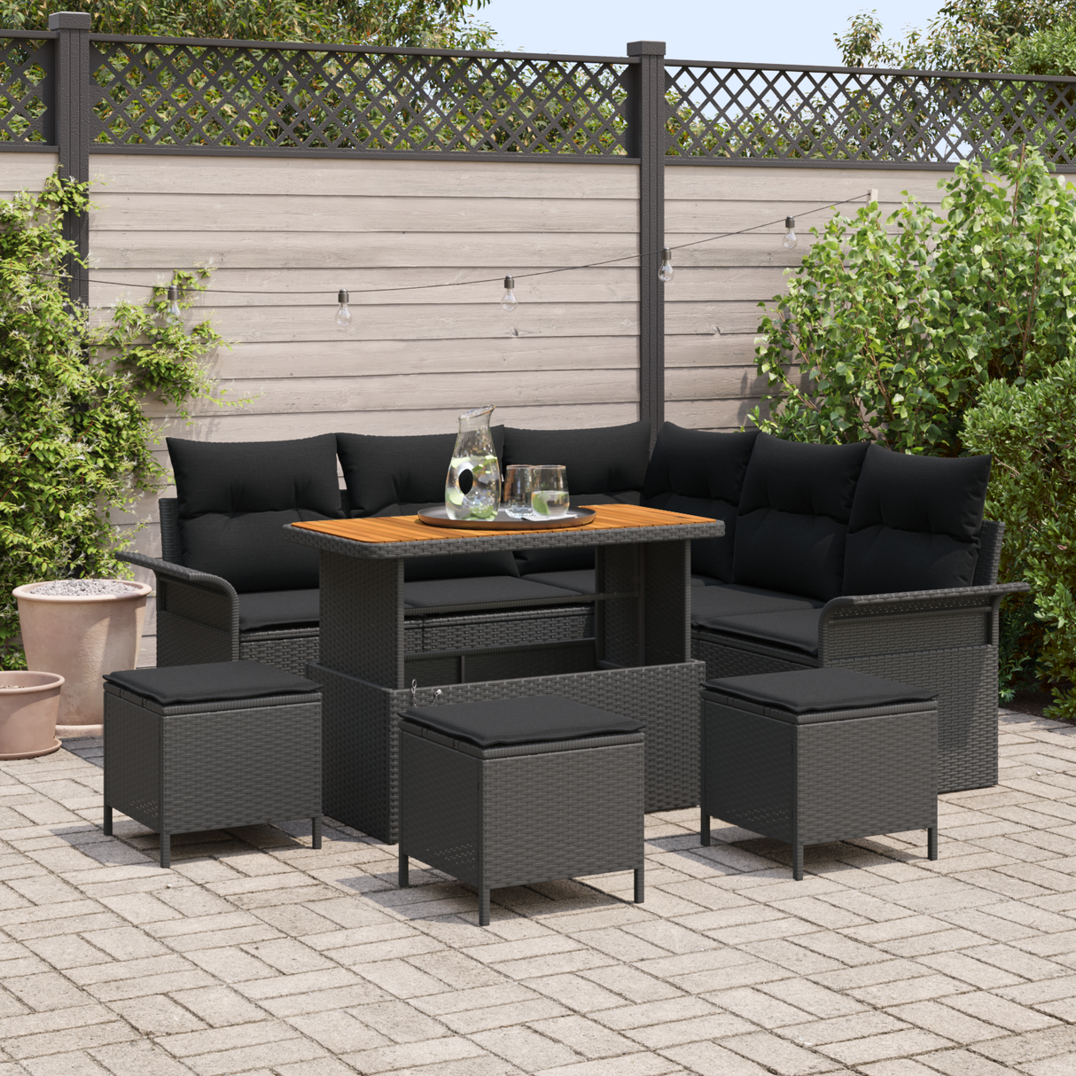 Garden Sofa Set with Cushion with Storage 9 pcs Black