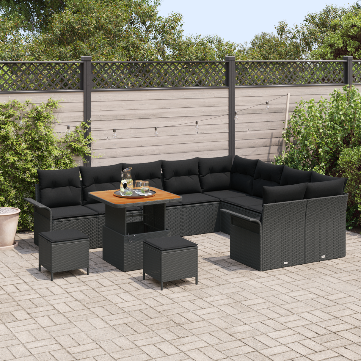 Garden Sofa Set with Cushion with Storage 12 pcs Black
