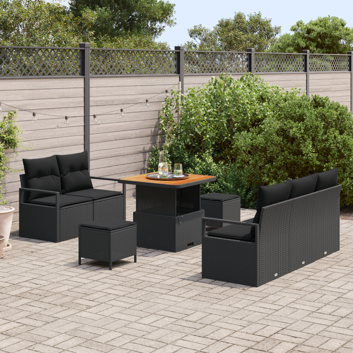Garden Sofa Set with Cushion with Storage 8 pcs Black