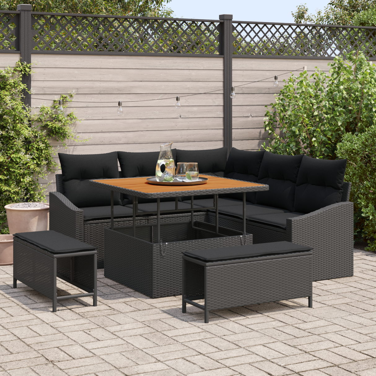 Garden Sofa Set with Cushion 8 pcs Black Poly rattan