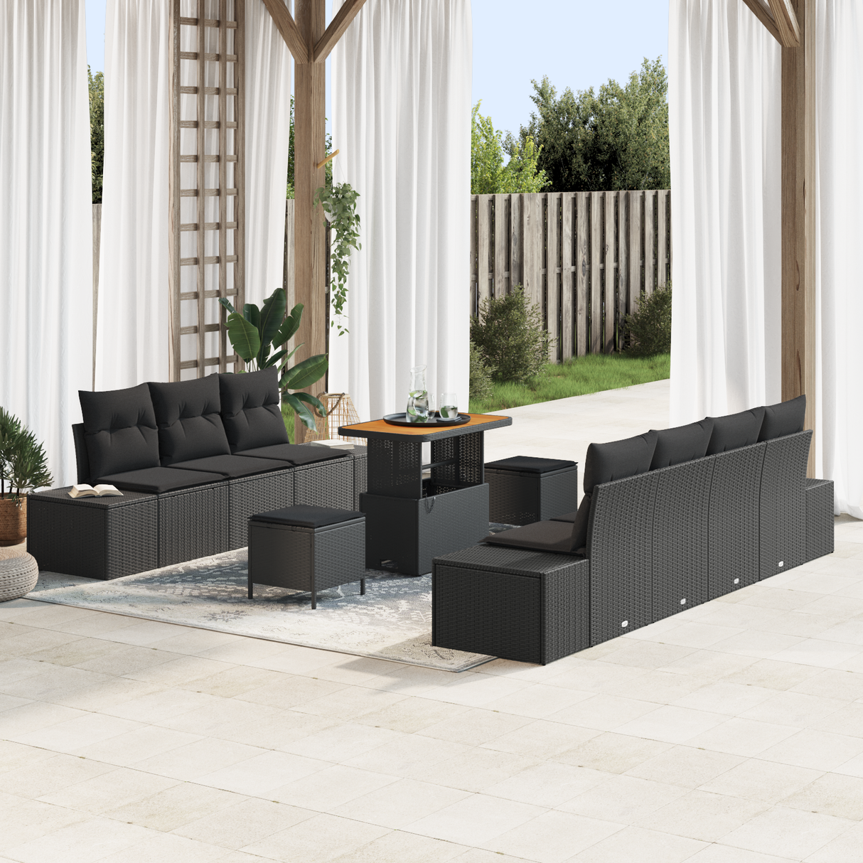 Garden Sofa Set with Cushion 10 pcs Black Poly rattan