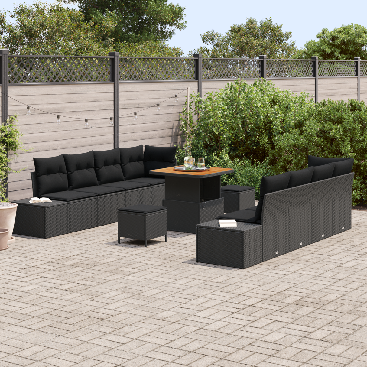 Garden Sofa Set with Cushion 11 pcs Black Poly rattan