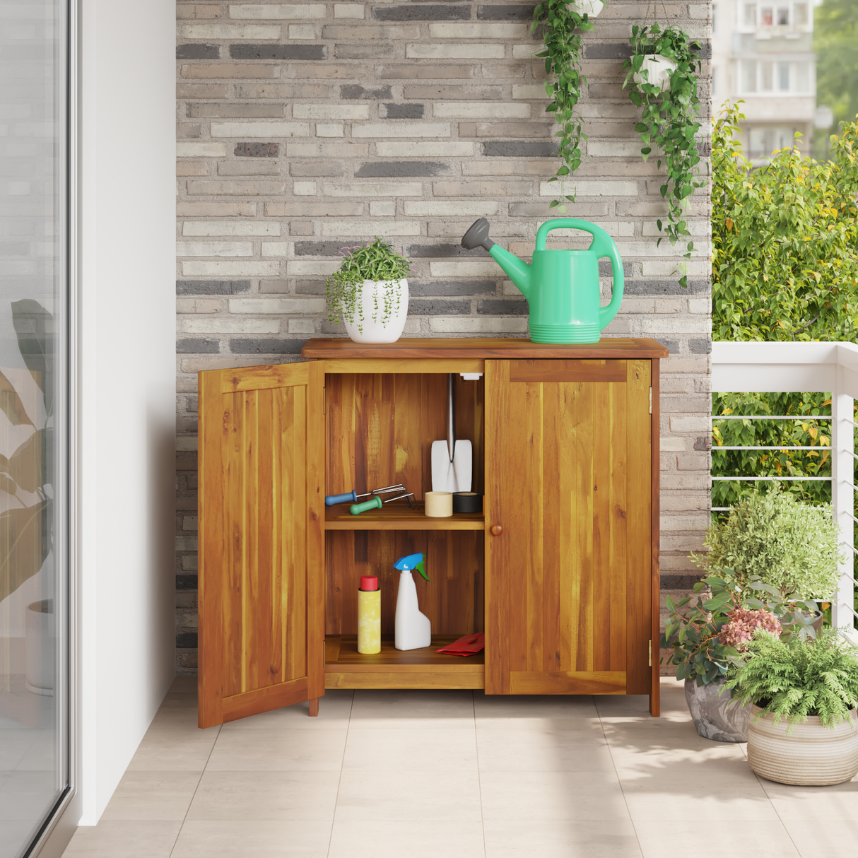 Garden Cabinet with Shelf with Door Natural Solid Acacia Wood