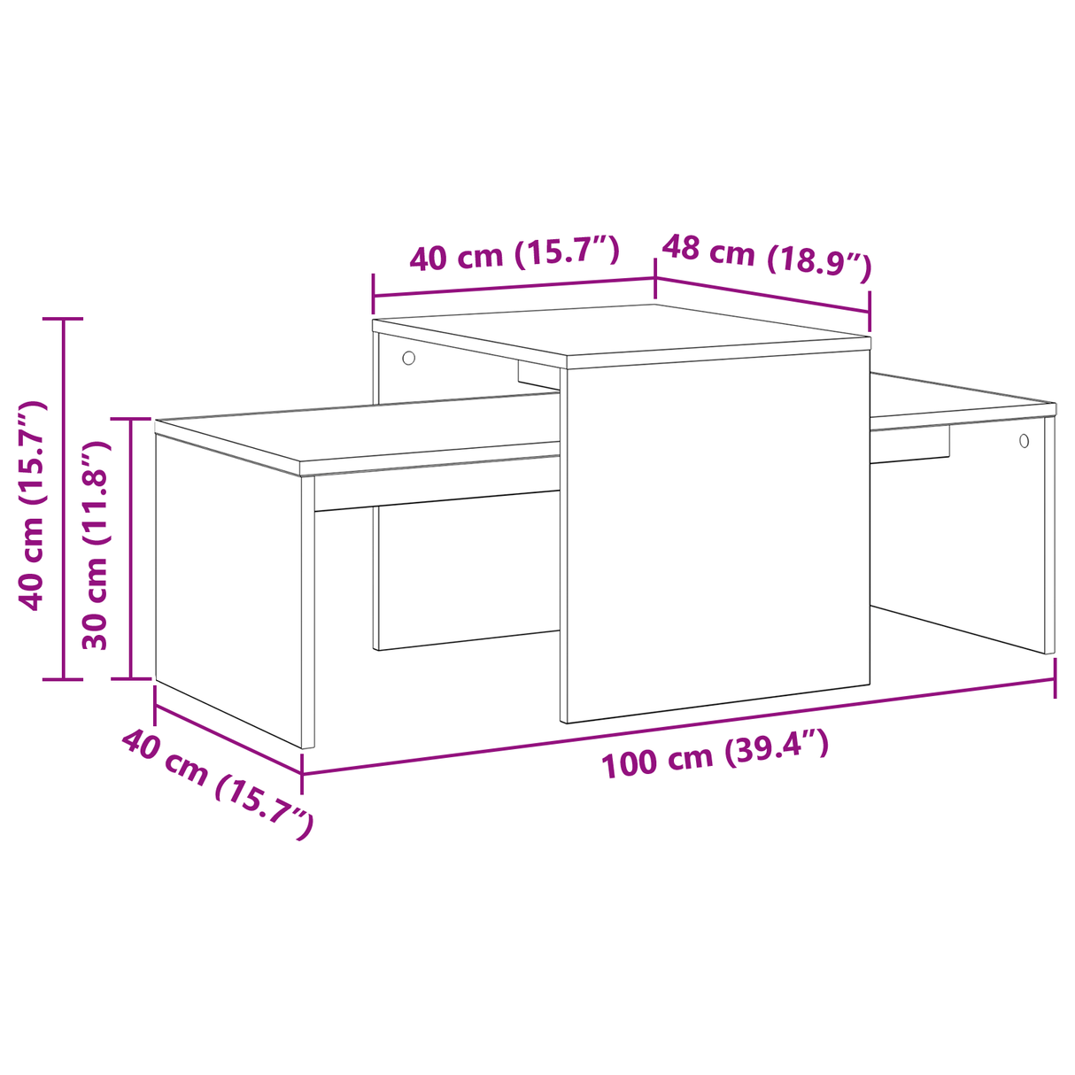 Nesting Tables Black Oak 100 x 48 x 40 cm Engineered Wood