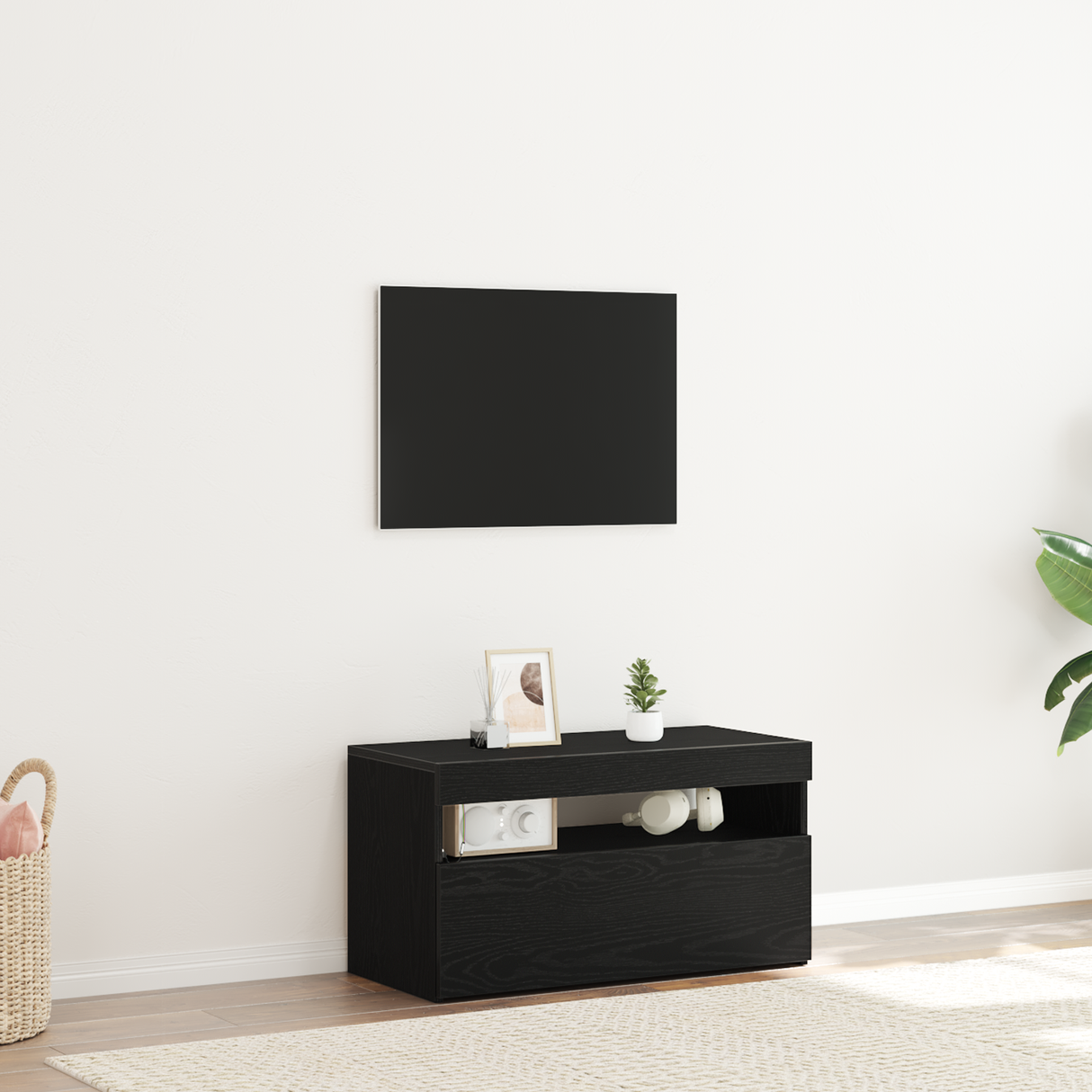 TV Cabinet with LED Black Oak 75 x 35 x 40 cm Engineered Wood