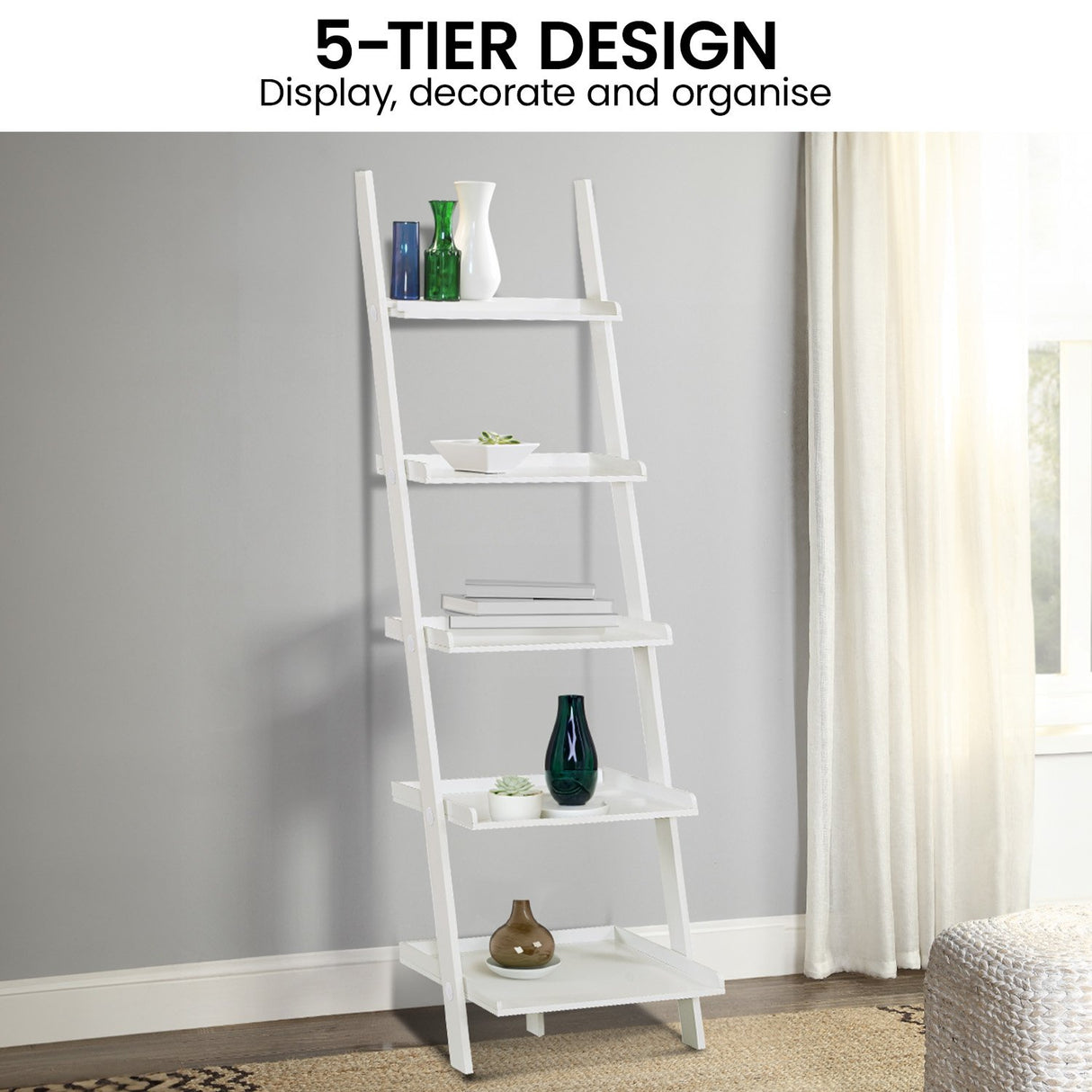 Sarantino Aster 5-Tier Ladder Shelf in White