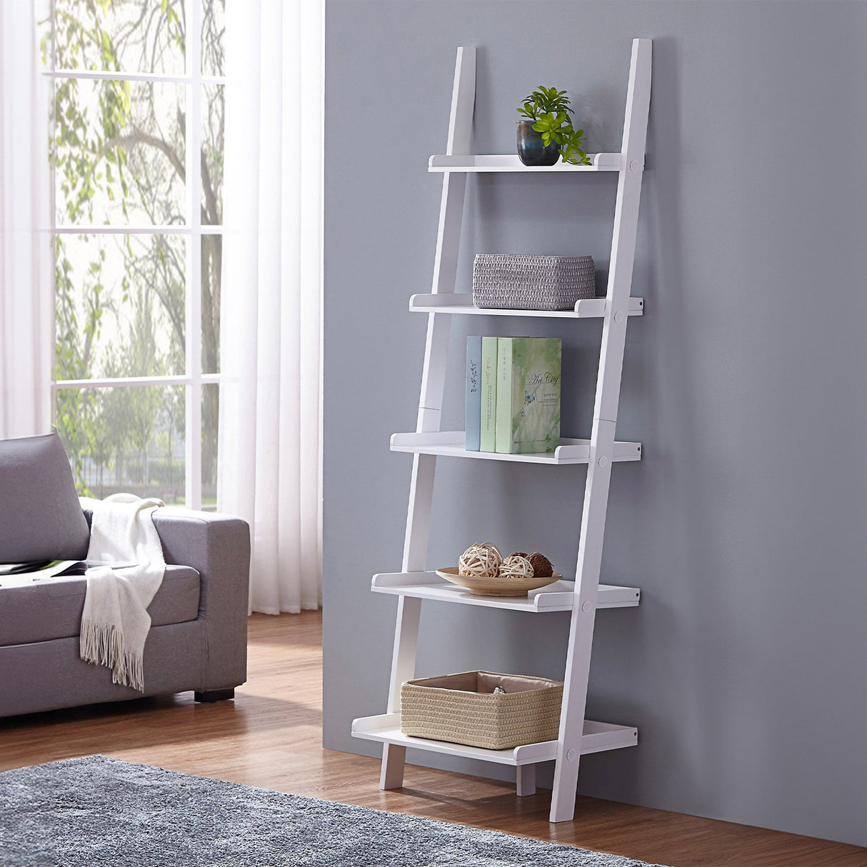 Sarantino Aster 5-Tier Ladder Shelf in White