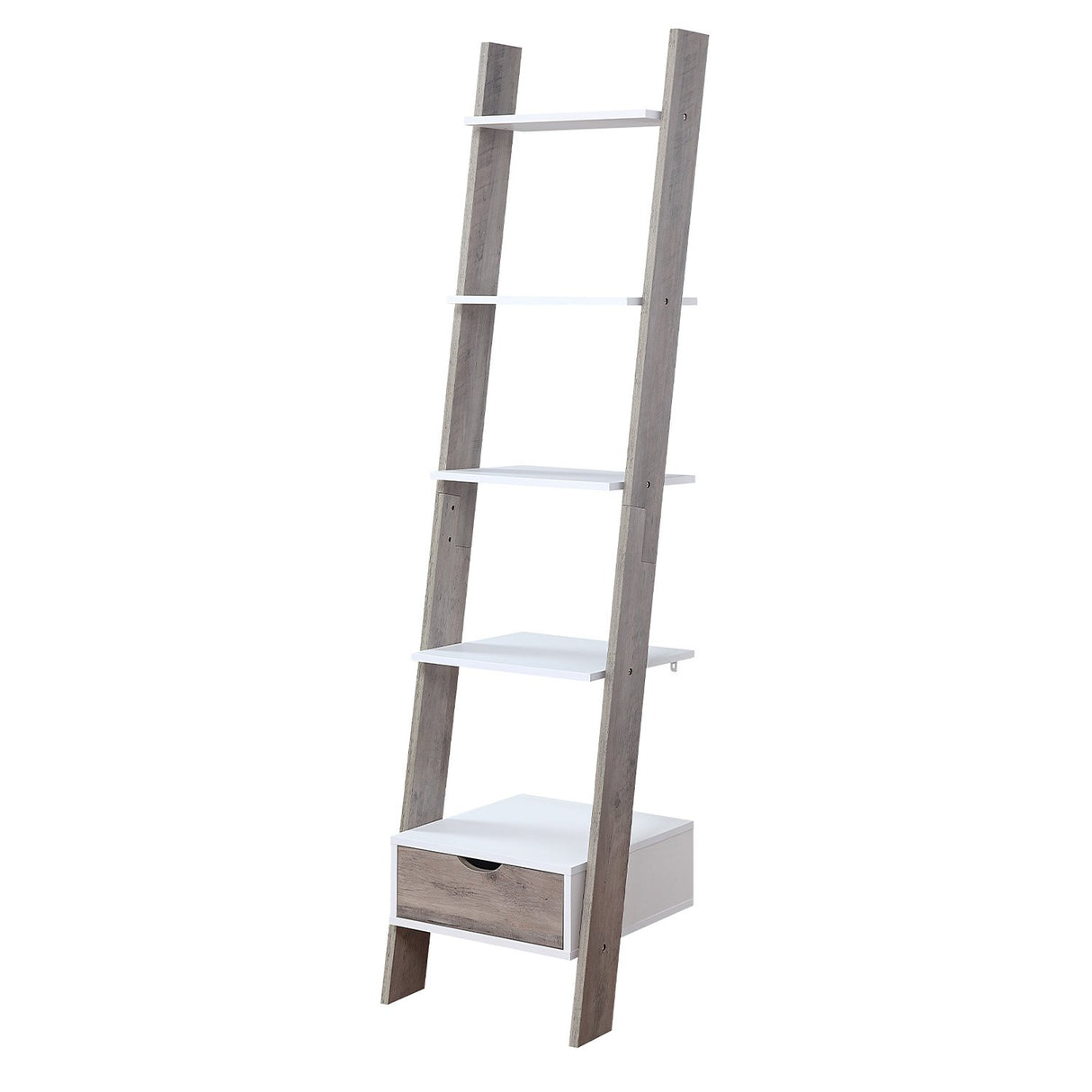 Sarantino Mira 5-Tier Ladder Shelf in White and Grey Oak
