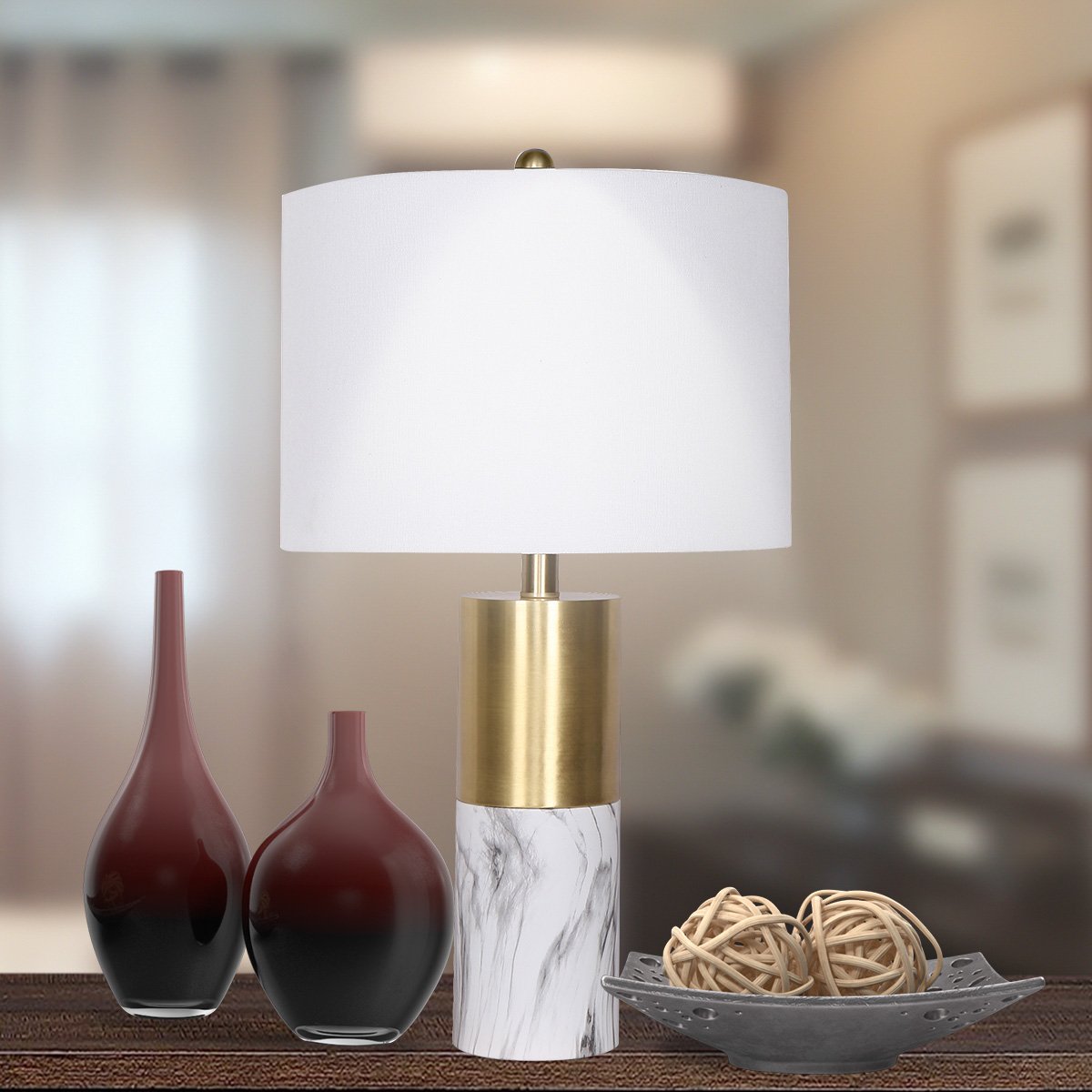 Sarantino Metal and Marble Table Lamp - White