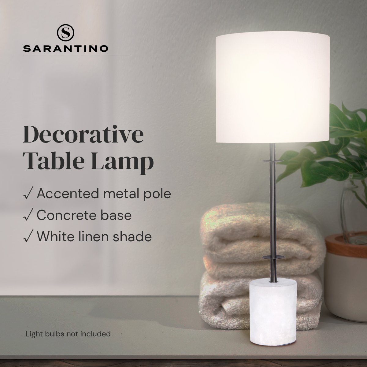 Sarantino Concrete Metal Desk Table Lamp Linen Drum Shade - Off-White